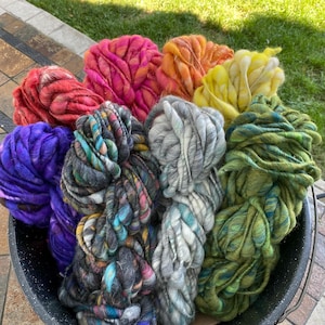 Knit Collage Pixie Dust Yarn, Core Spun Art Yarn, Handspun of 100% Wool, Choice of 8 Colors, labeled 35yd/140g, Choose: whole or half skein.