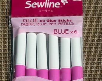 Fabric Glue Pen Refills by Sewline, 6 pack Blue, water soluble glue pen refills, for gluing fabric in English Paper Piecing.