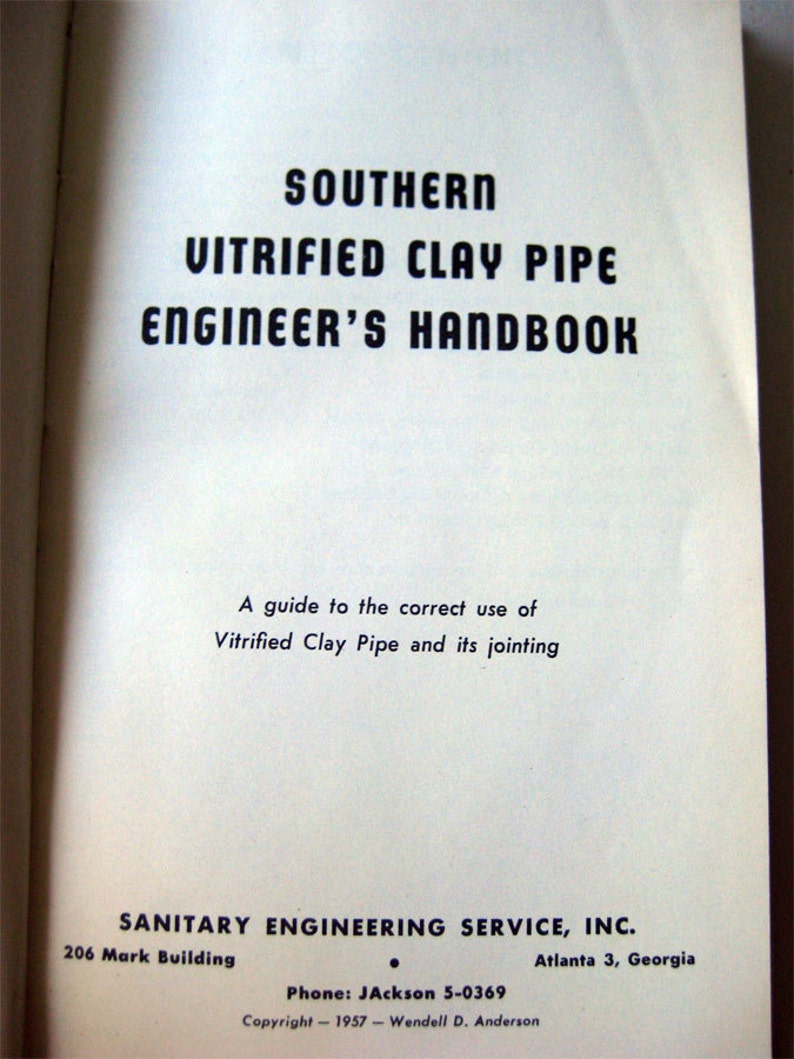 Southern Vitrified Clay Pipe Engineers Handbook / Vintage Etsy