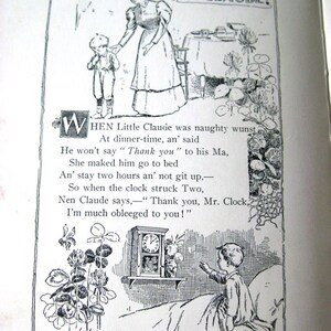 May include: An illustration from a vintage children's book, featuring a scene with a woman and a young boy. The text reads "NAUGHTY CLAUDE" at the top. The image is in black and white, with detailed line art.