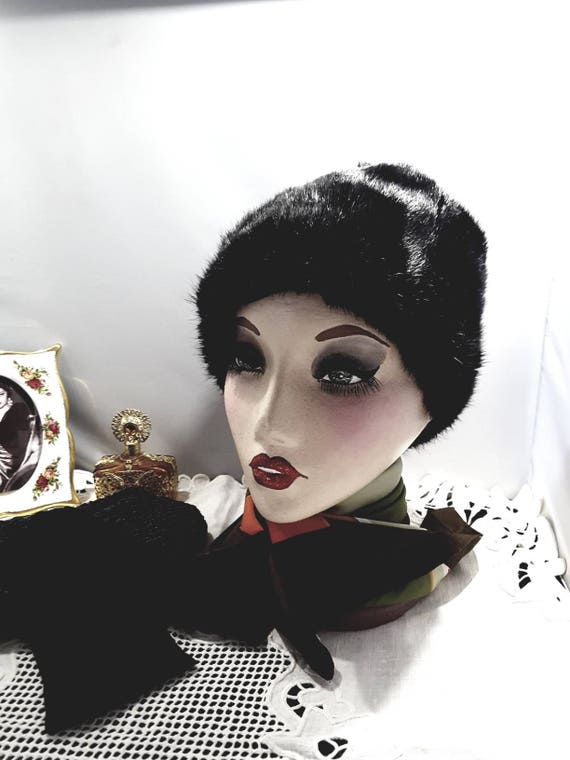 Vintage 1960's Black Fox Fur Cone Hat