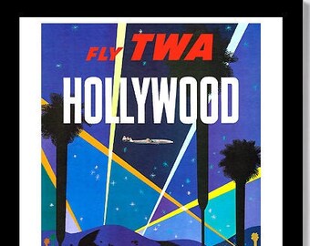 FLY TWA HOLLYWOOD 1950s David Klein Travel Poster - Etsy