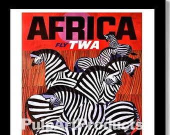 FLY TWA AFRICA - 1960s David Klein Travel Poster