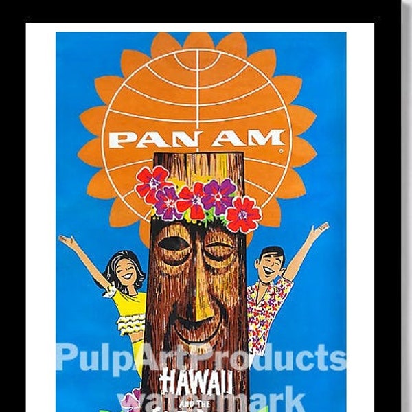 PAN AM - 1960s TIKI Hawaii Travel Poster