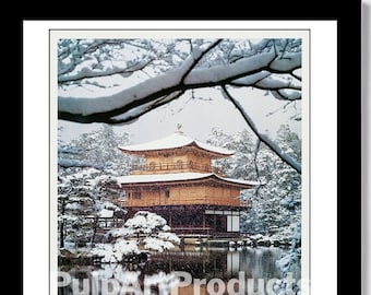 KINAKUJI, KYOTO JAPAN - c1960s? "Gold Pavilion, Amid Falling Snow" Travel Poster