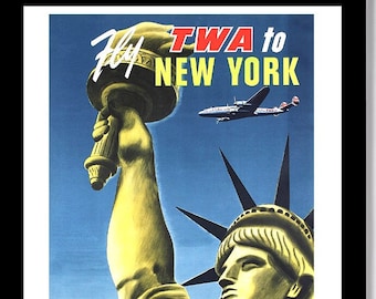 FLY TWA to NeW YORK - 1950s David Klein(?) Travel Poster