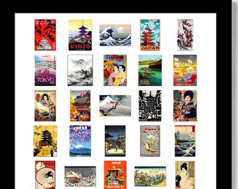 JAPAN - Collage of 35 Vintage Travel and Other Images Poster