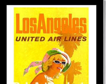 UNITED AiR LiNES - 1960s "LOS ANGELES" Travel Poster