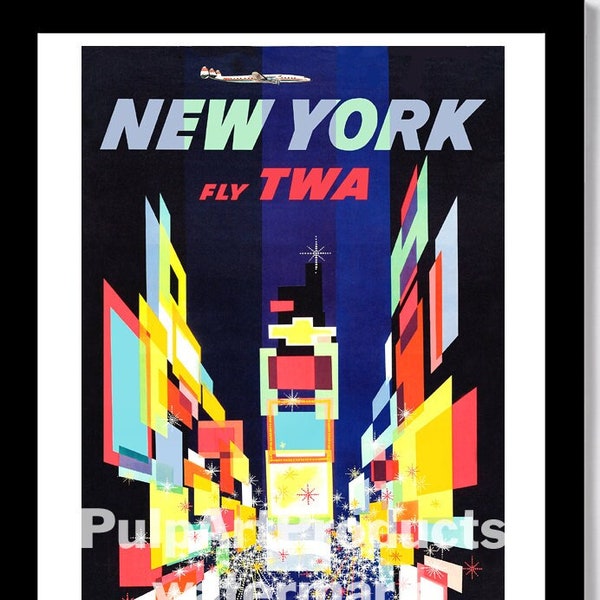 FLY TWA NeW YORK - 1958 David Klein Travel Poster