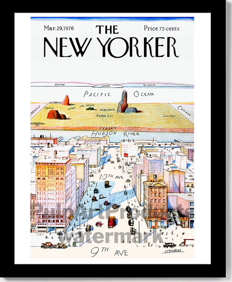 THE NEW YORKER view of the World From 9th Ave Etsy