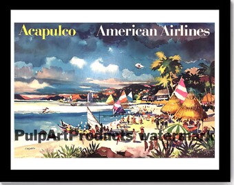 AMERICAN AIRLINES - 1950s ACAPULCO Travel Poster