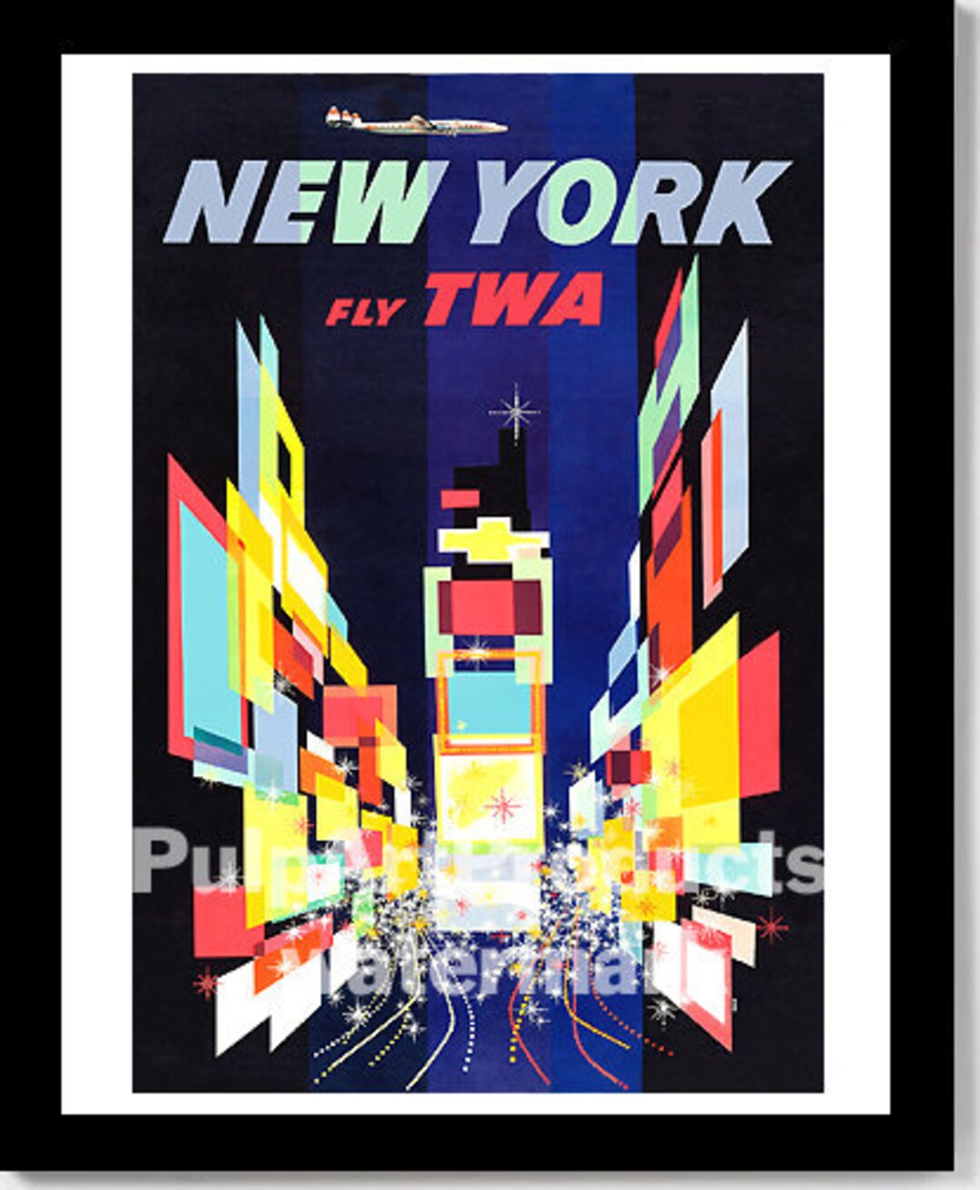 FLY TWA New YORK 1958 David Klein Travel Poster - Etsy