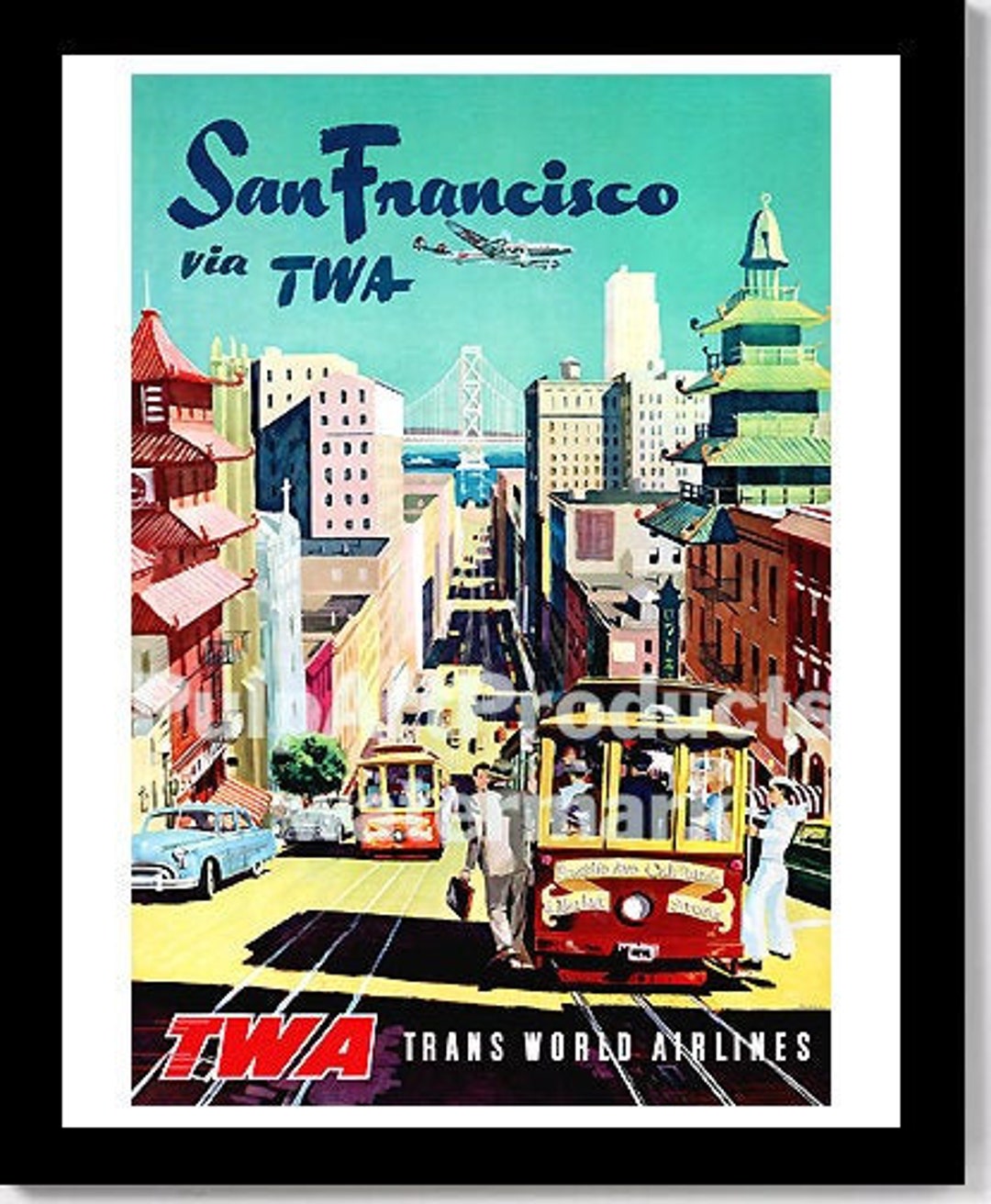 TWA San Francisco Retro Travel Poster A3 Downloadable Art Print Retro