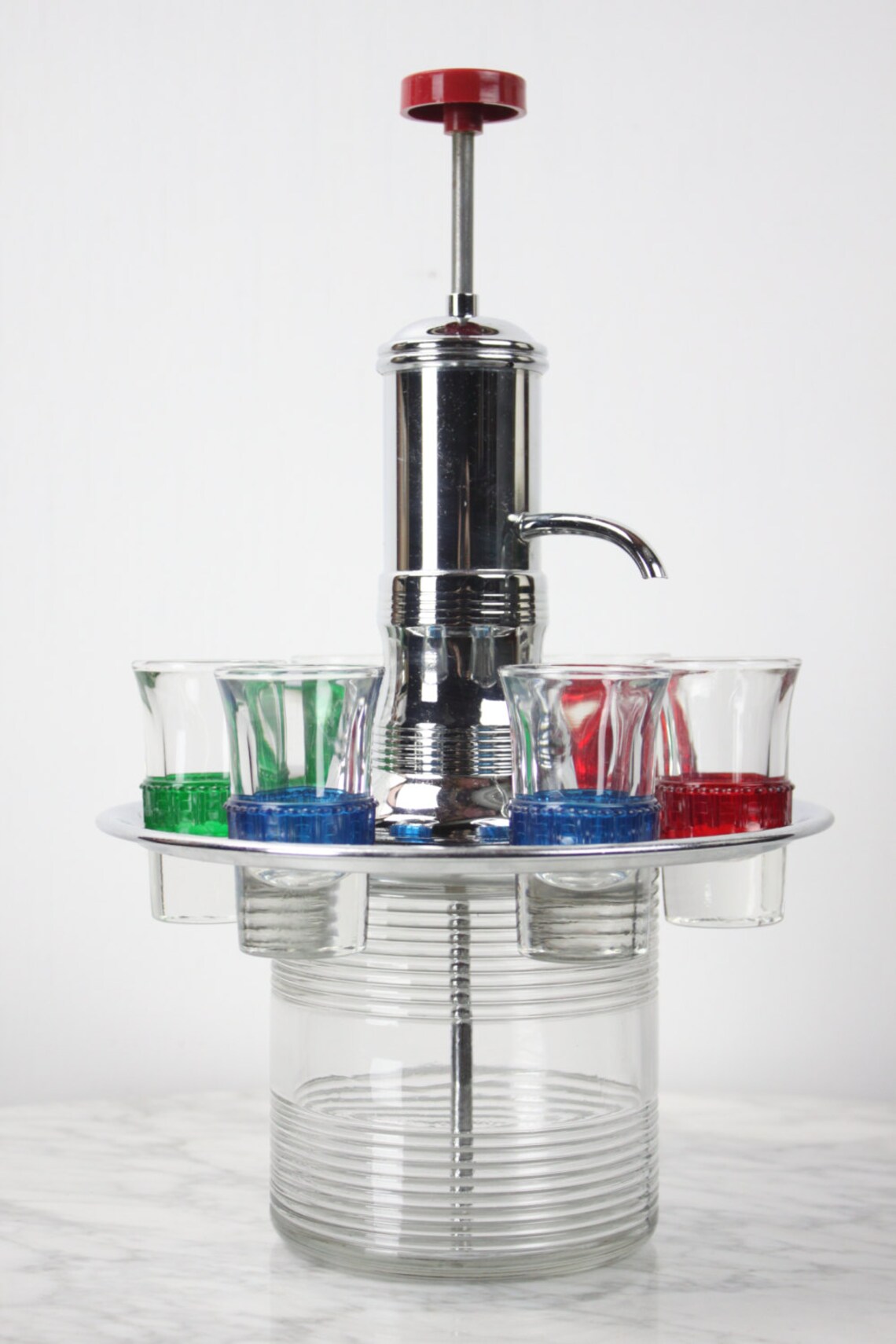 Vintage Liquor Pump Dispenser with 6 Shot Glasses 1940's Etsy