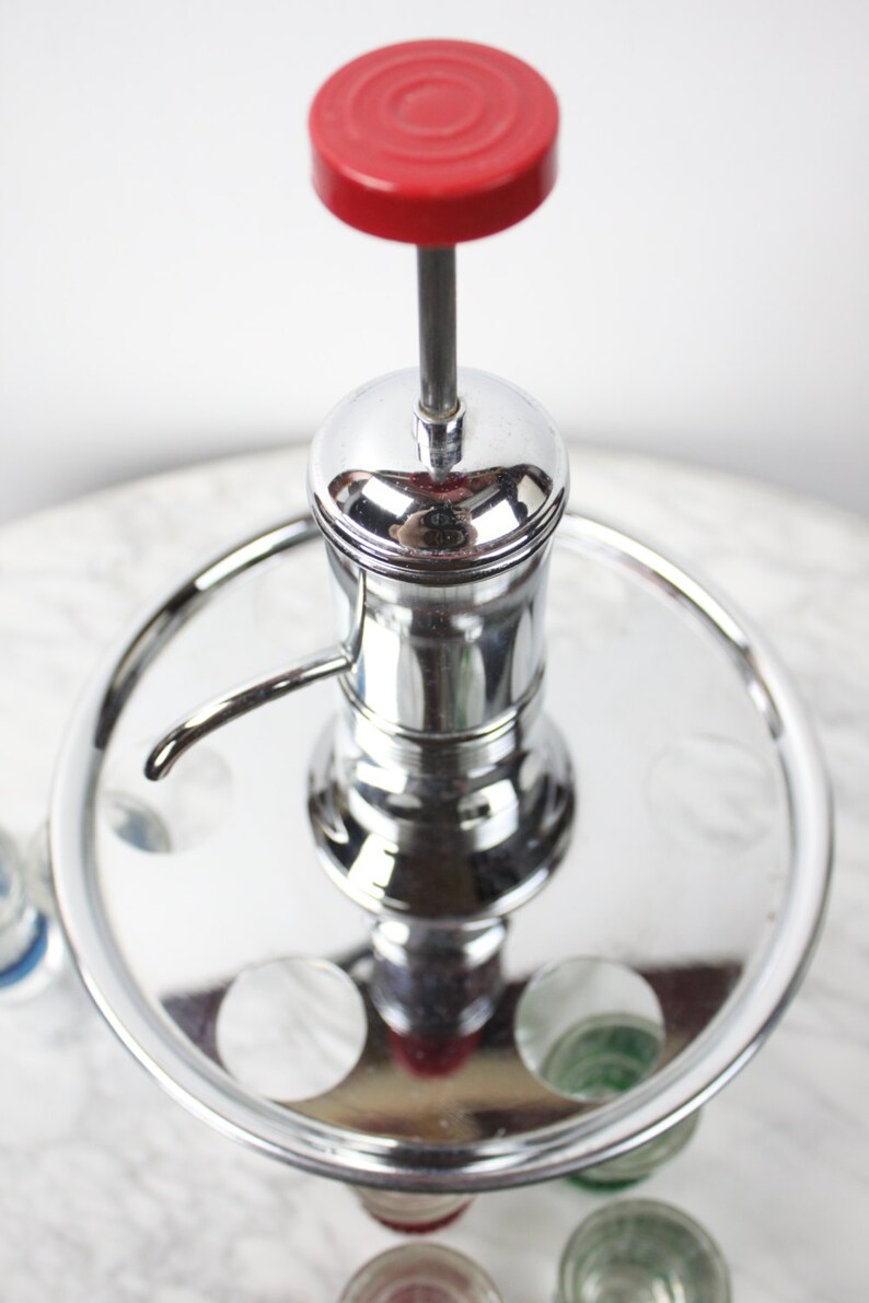 Vintage Liquor Pump Dispenser with 6 Shot Glasses 1940's Etsy