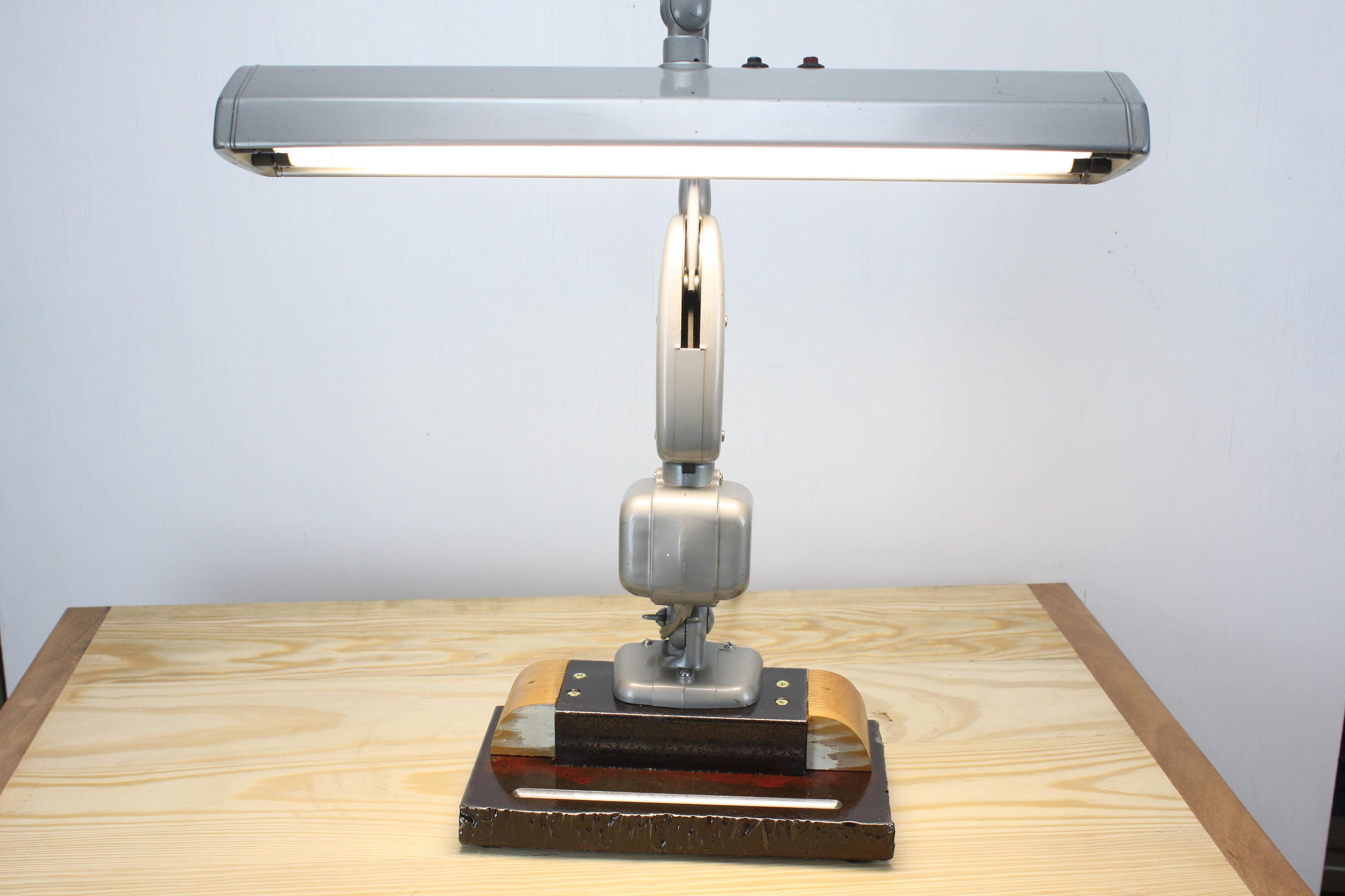 Vintage Desk Lamp Dazor Floating Light Fixture Model 2124 Vintage Desk Lamp Dazor Floating Light Fixture Model 2124 Custom Base Battleship Gray Lighting Upcycle