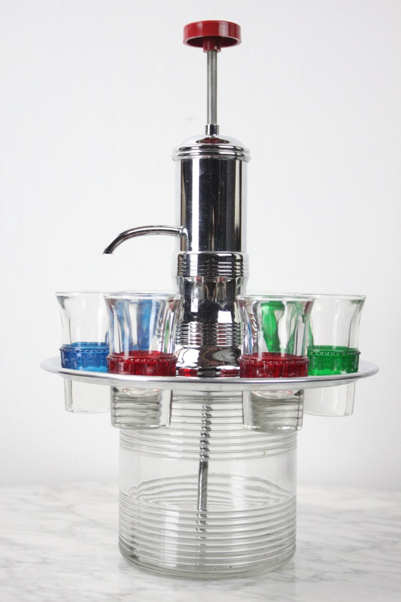Vintage Liquor Pump Dispenser with 6 Shot Glasses 1940's Etsy