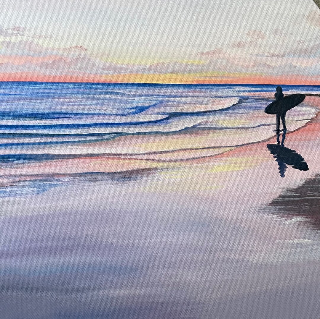 Surfer Beach Wall Art Sunset Coastal Surf Gift Sunrise Surfboard Purple ...