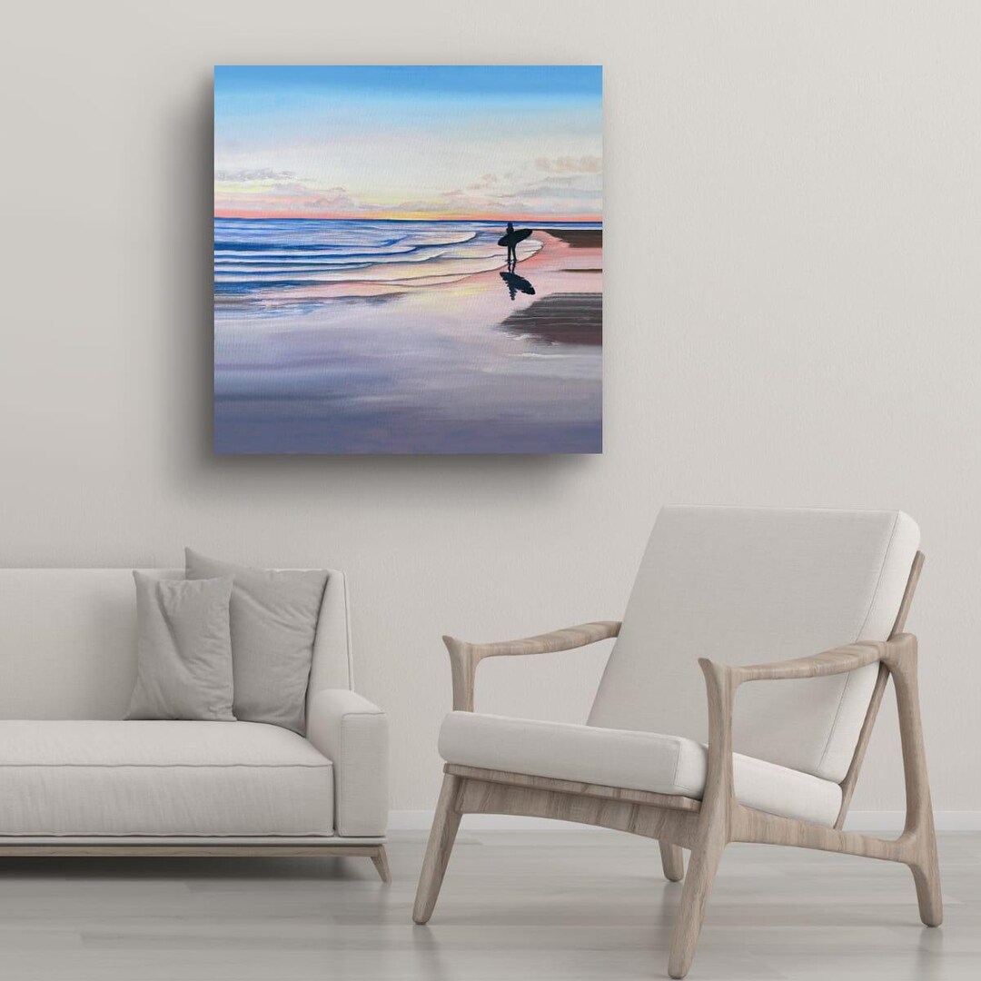 Surfer Beach Wall Art Sunset Coastal Surf Gift Sunrise Surfboard Purple ...