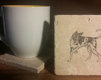 Set of 4 Ibizian Hound Travertine Stone Coasters