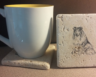Set of 4 Collie Travertine Stone Coasters