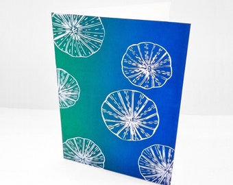 Lino print cards, Sea urchins paper handmade greeting card, Ocean birthday cards, Unique art and hand printed thank you