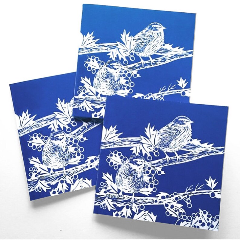 Set of lino print Christmas cards handmade uk Linocut bird image 3