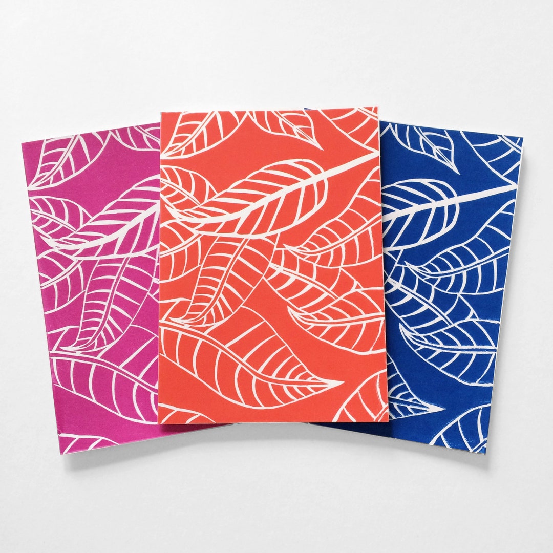 Set of Fall Leaves Linocut Print Cards Handmade Greeting - Etsy