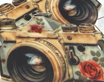 Camera - Shutterbug- Flowers - Cottage - Earrings - Jewelry Making - Flat Bead - Focal - Component - Handmade - Charms - Double Sided