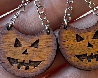 Jack O Lantern - Pumpkin - Earrings - Halloween - Jewelry - Halloween Fashion - Accessory - Wood - Orange - Dangle - Faux Show Art - Spooky