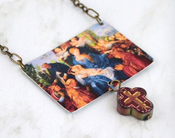 Religious Scene - Religious Art - Religious Necklace - Christian Necklace - Easter Necklace - Antique Artwork - Recycled Tin Necklace - Art