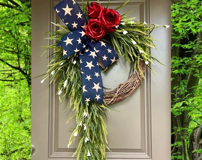 Burlap Patriotic Wreath 4th of July Memorial Day Independence Day ...