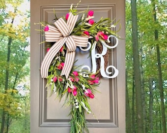 Wreaths for Front Door, Tulip Wreath, Spring Wreaths for Front Door, Summer Wreath, Front Door Decor, Farmhouse Home, Mothers Day Gift