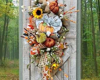 Farmhouse Fall Wreath for Front Door Wreaths for Autumn Welcome Fall Door Hanger Burlap Pumpkin Wreath