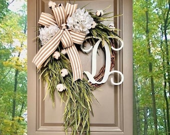 Monogram Wreath, Buffalo Check Wreath, Year Round Wreath, Every Day Wreath, Hydrangea Wreaths, Front Door Wreath, Spring Wreath, Decor