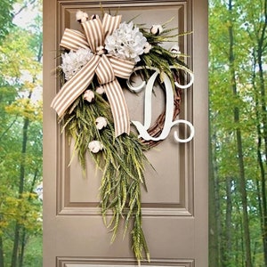 Monogram Wreath, Buffalo Check Wreath, Year Round Wreath, Every Day Wreath, Hydrangea Wreaths, Front Door Wreath, Spring Wreath, Decor