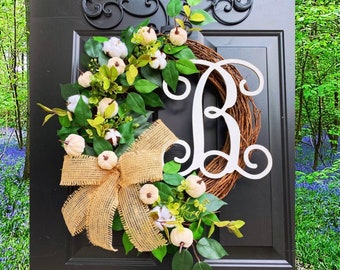 FARMHOUSE Fall Wreath, Fall Wreath for Front Door, Fall Wreaths, Pumpkin Wreath, Autumn Wreath, Front Door Wreaths, Pumpkin Decor, Cotton