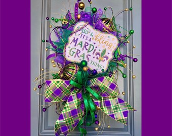 Mardi Gras wreath, Mardi Gras Home Decor, Front Door Wreath for Mardi Gras, Porch Decorations, Wreaths for Mardi Gras, Mardi Gras Swag