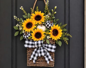 Sunflower Basket Wreath: Buffalo Check Fall Decor