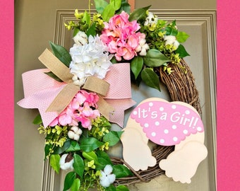 It’s a girl announcement, It’s a girl Wreath, It’s a girl sign, Baby Shower Sign, New Mom Gift, Outdoor Birth Announcement, Welcome Home