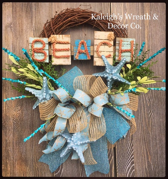 Beach Wreaths For Front Door Beach Decor Coastal Wreath Etsy