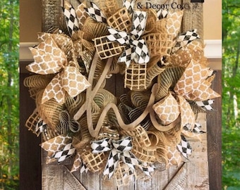 Spring Wreath for Front Door, Everyday Wreaths, Burlap Wreath, Burlap Farmhouse Wreath, Rustic Wreath, Front Door Wreaths, Hi Wreath, Decor