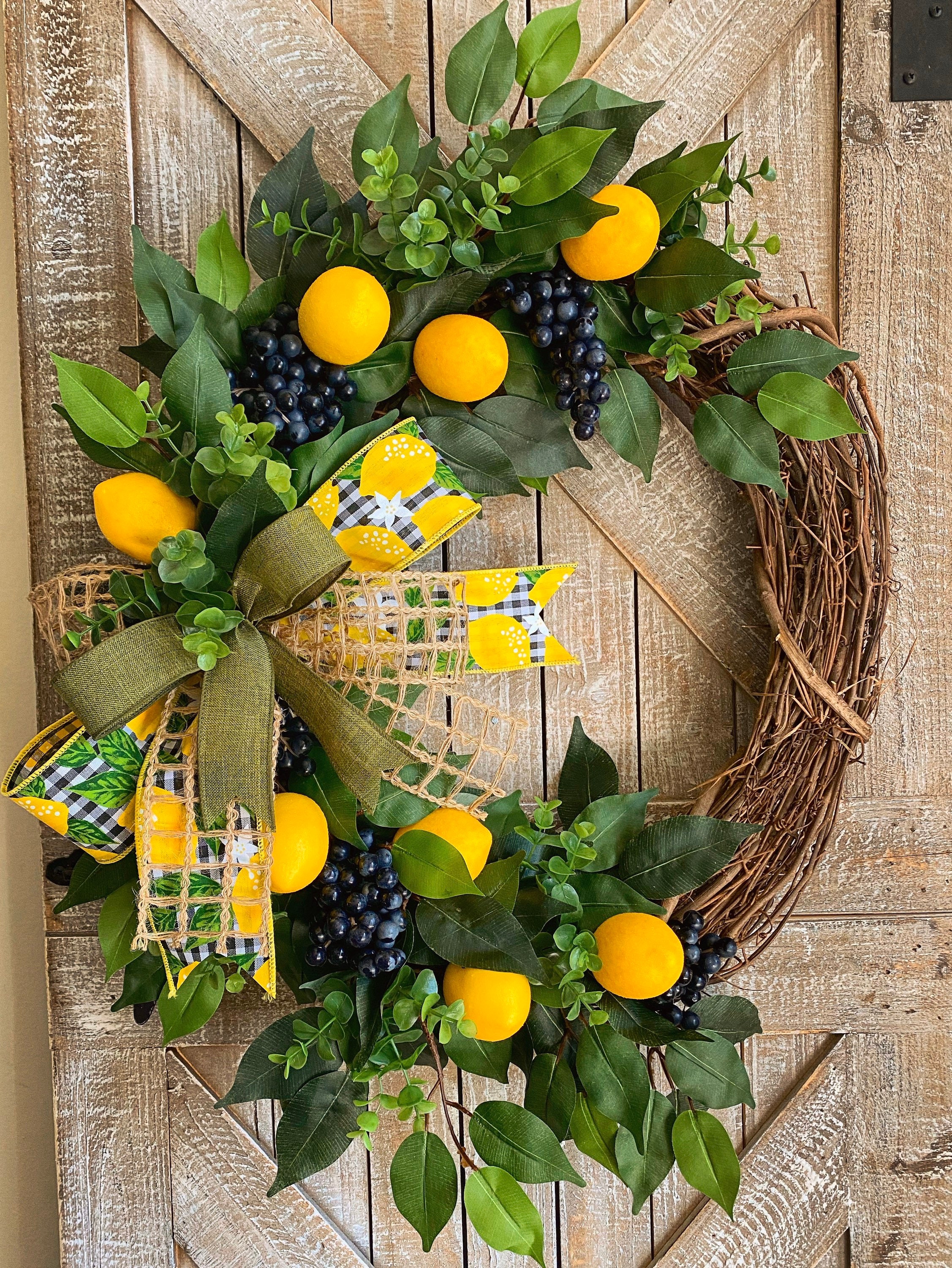 Summer Wreath for Front Door Lemon Wreath Spring Wreaths Etsy