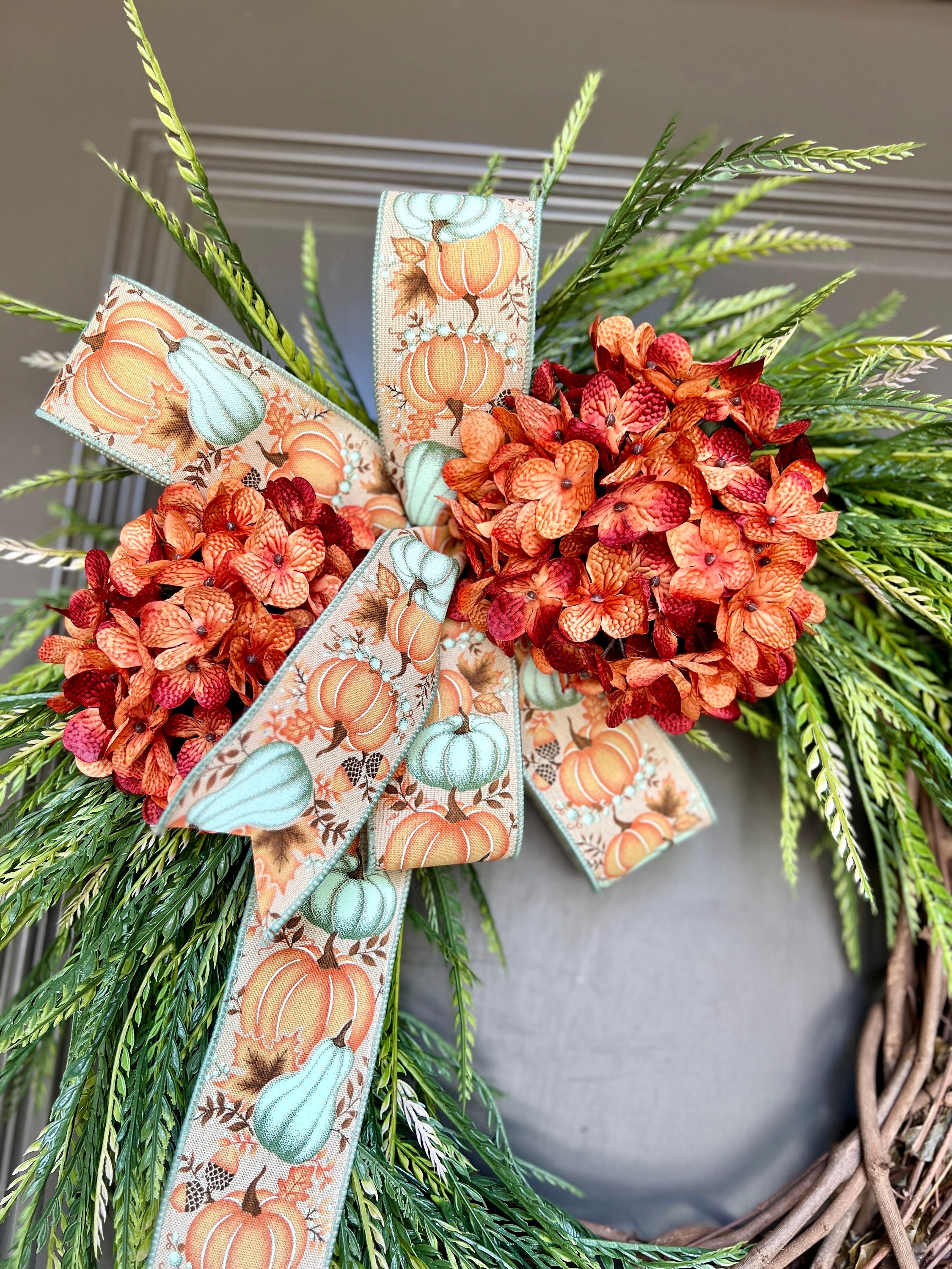 Fall Hydrangea Grapevine Wreath, Fall Front Door Wreaths, Orange and ...
