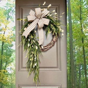 Monogram Spring Wreath: Farmhouse Front Door Decor, XL Grapevine Wreath