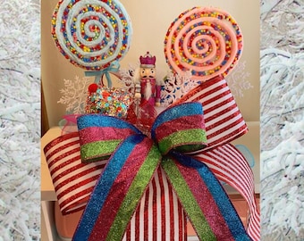 Christmas Tree Topper, Nutcracker Christmas Decorations, Christmas Candy Decor, Pink and Blue Christmas Decor, Nutcracker Wreath, Tree Bow