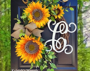 Sunflower Wreath for Front Door, Summer Wreath, Farmhouse Wreath, Front Door Wreath, Wreaths, Spring Wreath, Sunflower Wedding Decor, Fall