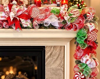 Christmas Garland, Christmas Door Garland, Christmas Mantle Garland, Christmas Decorations, Candy Decor, Christmas Decorations