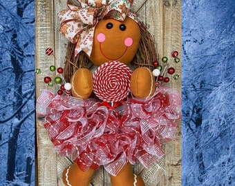 Christmas Wreath, Gingerbread Wreath, Ginger Bread Decorations, Holiday Decor, Christmas Door Wreaths, Christmas Candy Wreath, Winter Wreath