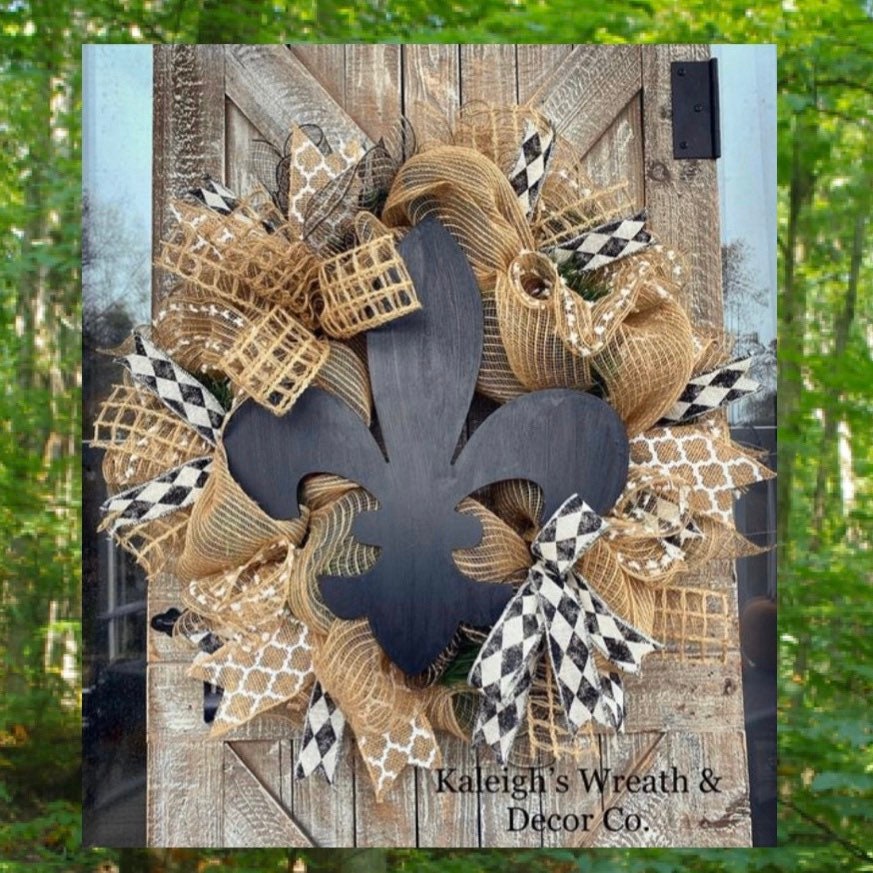 Fleur De Lis Wreath, Fleur De Lis Decorations, Everyday Wreath, Home Decor, Burlap Black Wreaths 